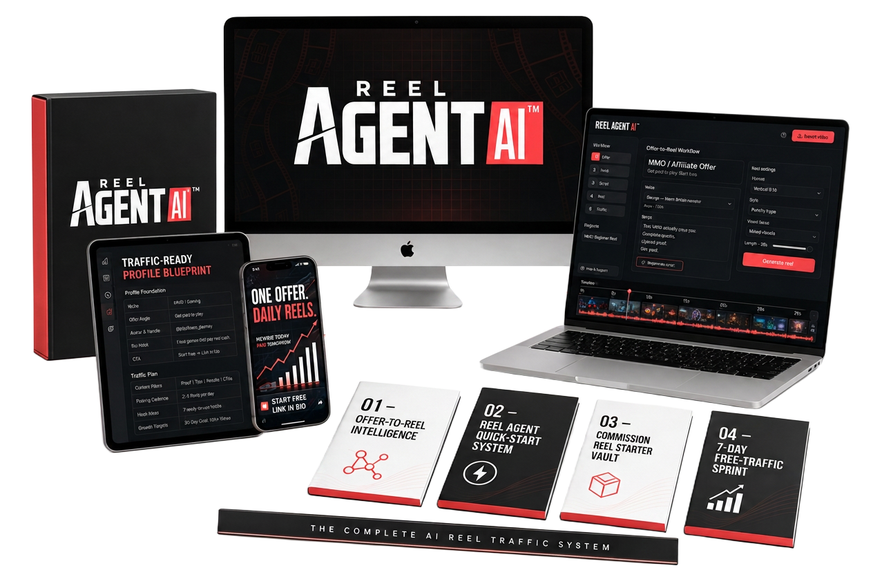 Reel Agent AI™ complete AI reel traffic system — desktop app, mobile reels, and four bonus guides