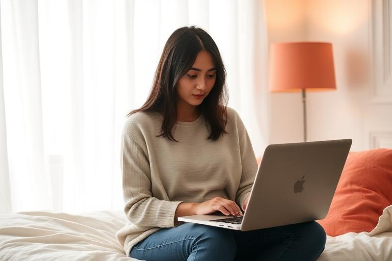 Person working quietly on a laptop at home