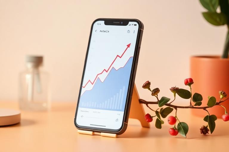 Phone showing a rising analytics graph